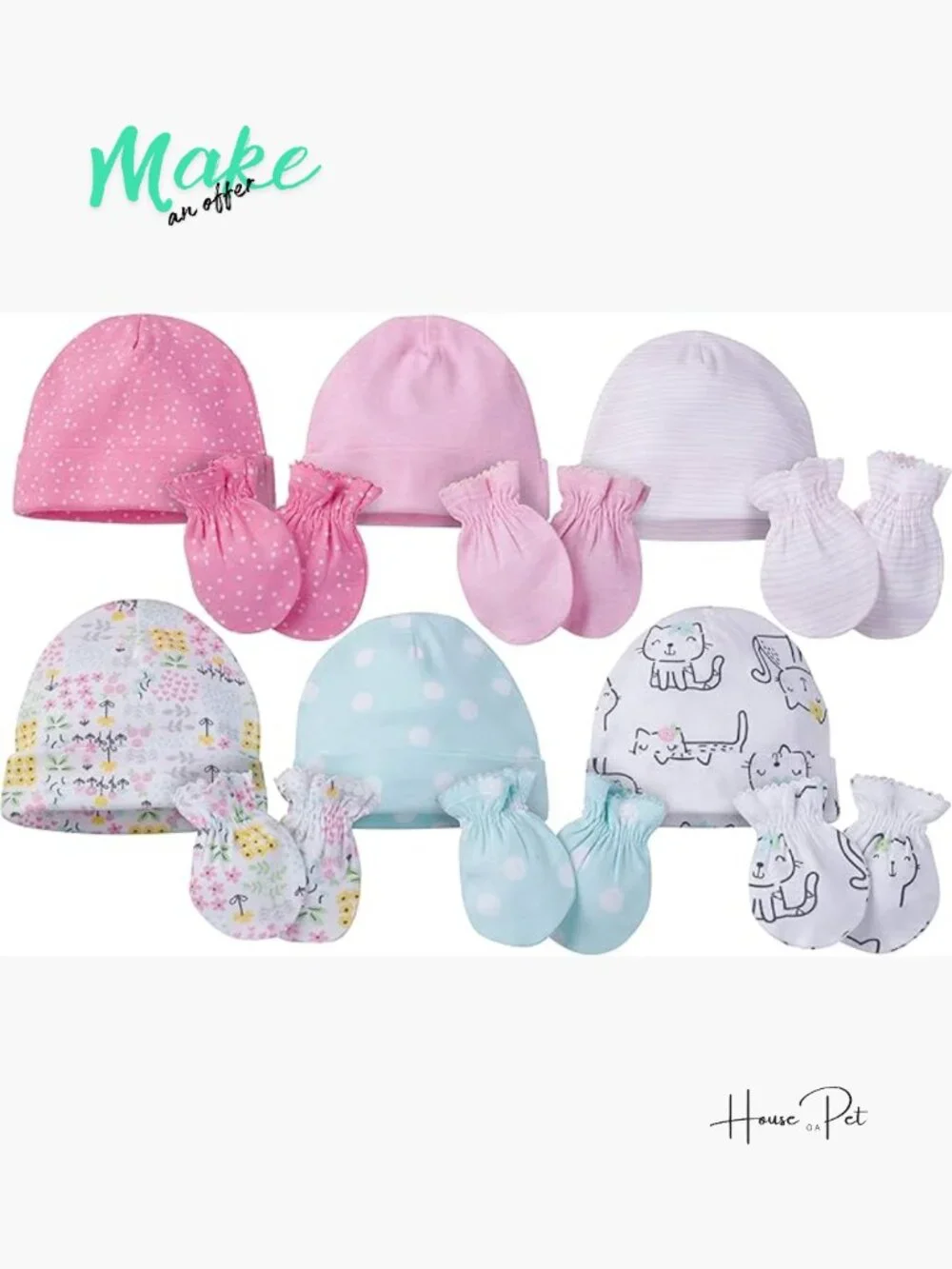 Cotton Rib 12-Piece Baby Cap and Mitten Set
